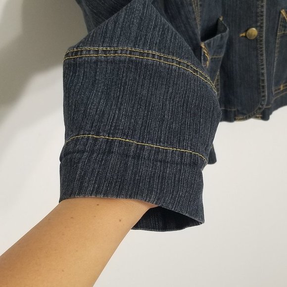 Vintage MC Dark Blue Denim Cotton Blend Jean Jacket Stretch Retro Pockets Blazer - Picture 5 of 12